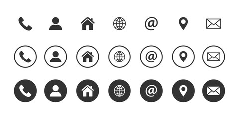 Set of contact us icons. Web icon set. Contact information icons for business cards