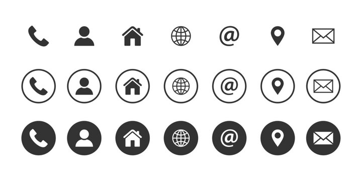 Set of contact us icons. Web icon set. Contact information icons for business cards