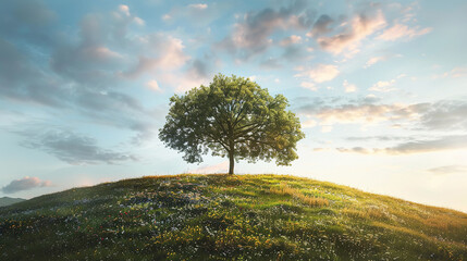 Lone Tree on Hill Symbolizing Steadfast Moral Integrity  