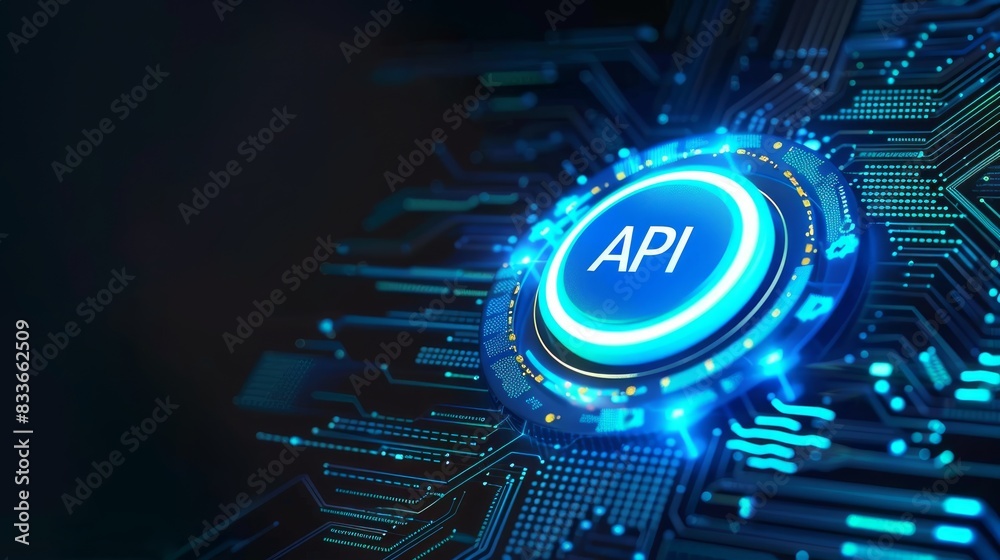 Wall mural an abstract futuristic background with a blue glowing text api