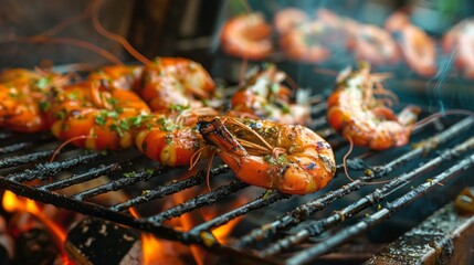 A plate of shrimp is being cooked on a grill