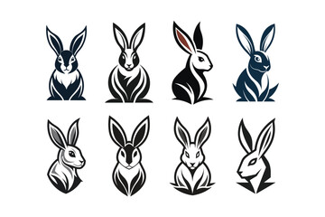 set of rabbit silhouettes logo icons isolated on a white background -vector illustration