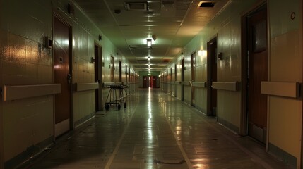 Haunting image of an empty hospital hallway.