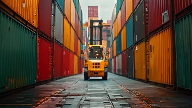 A crane or forklift, is used to remove containers. the business of industrial trucking