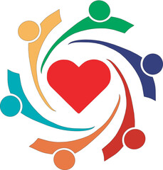 illustration of people with heart, people with heart vector illustration, Love among people icon, love in family icon, relationship icon, bonding in family, love in world, peace logo