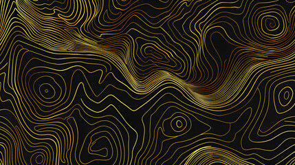 The stylized height of the topographic contour in lines and contours. The concept of a conditional geography scheme and the terrain path. Ultra wide size. Black and gold illustration.