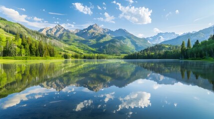 Majestic Mountain Lake Surrounded by Serene Forest Landscape