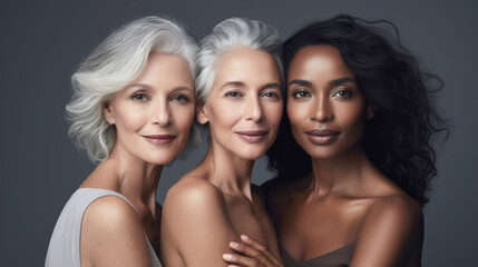 Three women with white hair posing for a picture