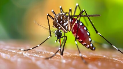 Fototapeta premium Detailed Macro View of a Mosquito Insect Feeding on Skin