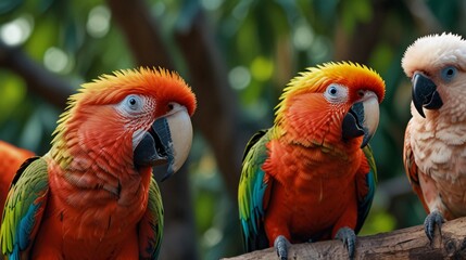 closeup group of beauty colorfull parrot bird