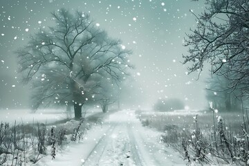 Snowflakes gently falling on a winter wonderland, casting a magical spell on the landscape.