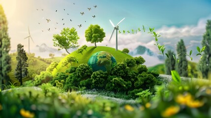 Illustration of Implementing green practices and technologies to reduce environmental impact and improve energy efficiency. Ai Generate.