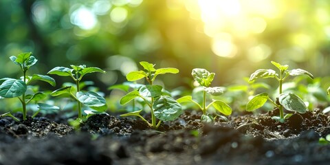 Tips for organic gardening nurture seedlings in sunlit soil for sustainability. Concept Organic Gardening, Seedling Care, Sunlit Soil, Sustainability, Gardening Tips