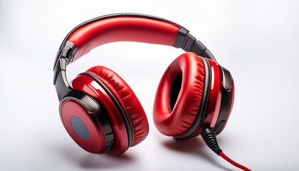 Red headphones on white  background. 