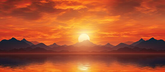 Fototapeta premium Sunset landscape with vibrant orange sky The color of the sky creates a breathtaking copy space image