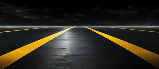 The black asphalt road and empty dark street create a background scene with straight yellow lines dividing the copy space image