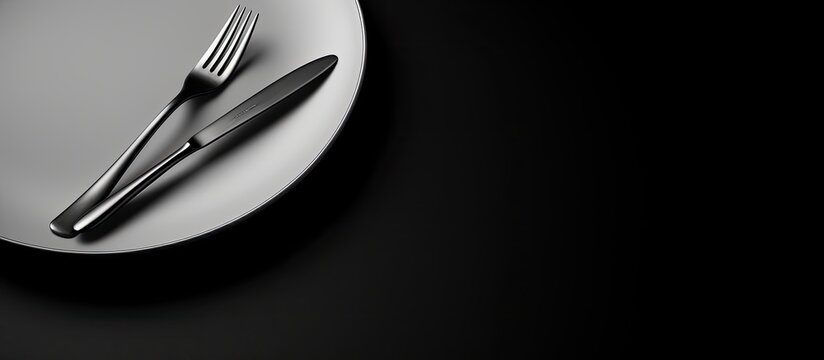 The black and white plate with a fork on it perfect for adding copy space to your images