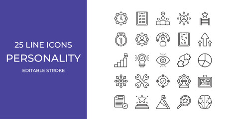 Personality icon set vector design illustration stock editable stroke. growth, skill, capability and more