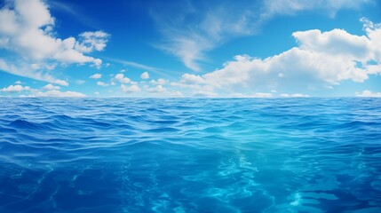 Obraz premium A Clear, Endless Ocean Beneath a Vibrant Blue Sky with White Clouds