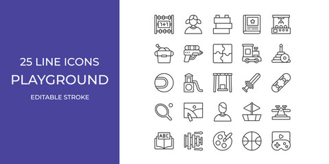 Playground icon set vector design illustration stock editable stroke. books, boat, puzzle and more
