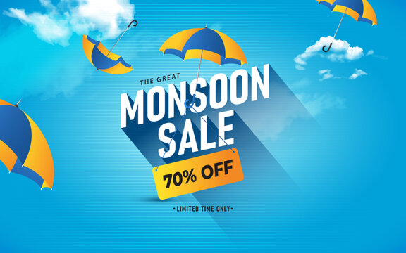 Monsoon Sale, Offer Banner Design Template Illustration