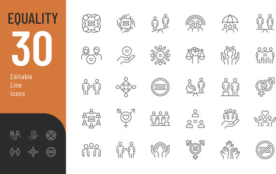 Equality Line Editable Icons set. Vector illustration in modern thin line style of society related icons: diversity, inclusion, gender, and other. Pictograms and infographics for mobile apps.