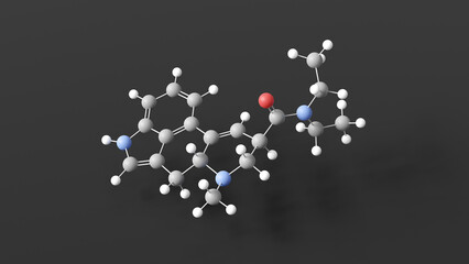 lsd molecular structure, psychedelic drug, ball and stick 3d model, structural chemical formula with colored atoms