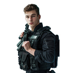 Fototapeta premium Serious Male Police Officer Portrait, Isolated