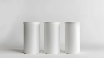 Three Cylindrical Containers in Matte Finish: Packaging Design Potential and Minimalist Elegance