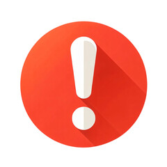 A red-orange circular icon with a white exclamation mark in the center on a transparent background. The icon has a smooth, flat design
