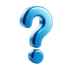Naklejka premium A shiny blue question mark on a transparent background. The question mark has a smooth and reflective surface, giving it a glossy
