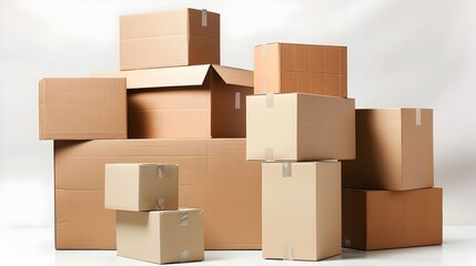 Obraz premium Organized Cardboard Boxes Stack Ready for Product Packaging Design and Customization