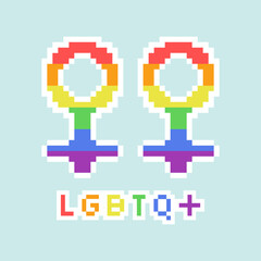 LGBT Pride Month. Gender sign. Rainbow colors. LGBTQ+ flag. Pixel art. Vector illustration
