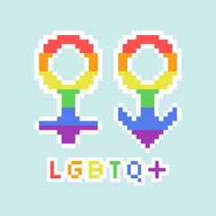 Fototapeta premium LGBT Pride Month. Gender sign. Rainbow colors. LGBTQ+ flag. Pixel art. Vector illustration