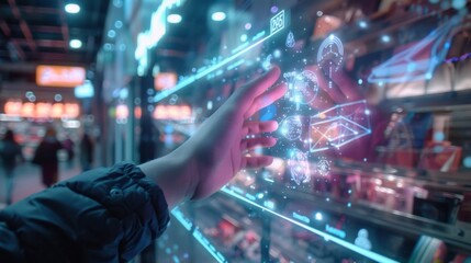 A hand is touching a screen with a box on it