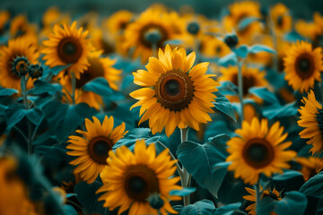 Field of sunflowers, nature background