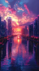 Obraz premium Stunning panoramic view, twilight cityscape