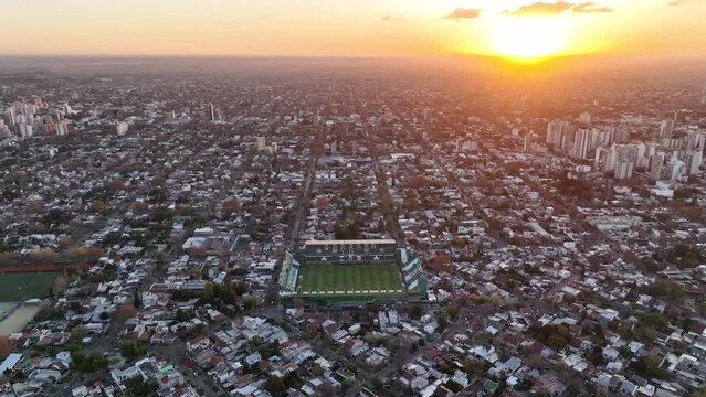 Buenos Aires, Argentina, February 6, 2023: Aerial view of the "Florencio Sola" soccer stadium. Home of "Club Atletico Banfield" soccer team.