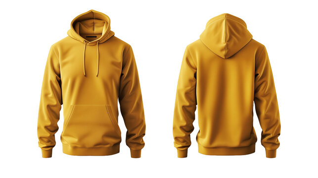 Hooded sweatshirt mockup: A yellow hoodie template designed for boys, featuring long sleeves and a transparent background for easy design mockups.