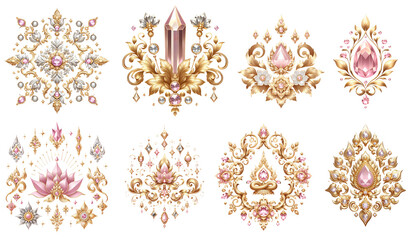 Golden gem Thai art, gold line Thai diamond pink crystal