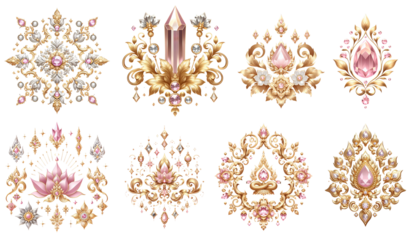 Golden gem Thai art, gold line Thai diamond pink crystal