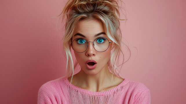 Woman With Glasses Expressing Surprise