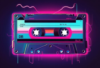 drawn audio cassette in retrowave style