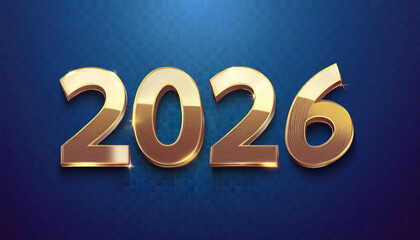 2026 3d with gold effect, isolated on dark background.