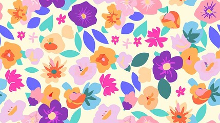 Summer blooms flat design front view summer theme animation vivid. Seamless Pattern, Fabric Pattern.