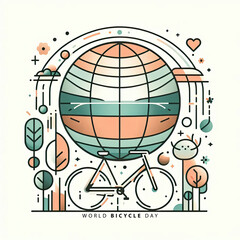 Fototapeta premium World Bicycle day with art illustration style