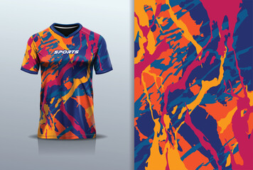 Tshirt mockup abstract grunge marble texture sport jersey design for football soccer, racing, esports, running, blue orange color  © Nimpuna O