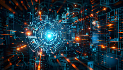 Obraz premium Digital background perfect for tech processes, neural networks, artificial intelligence, data transfer and encryption, digital archives