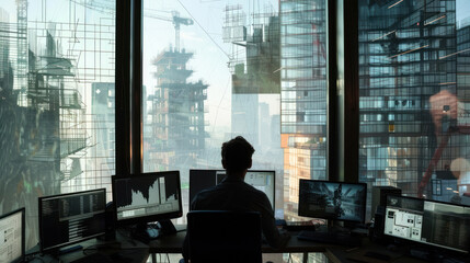 Witness the command center of architectural dreams at a construction site office building, where plans unfold and vision meets the reality of towering structures.