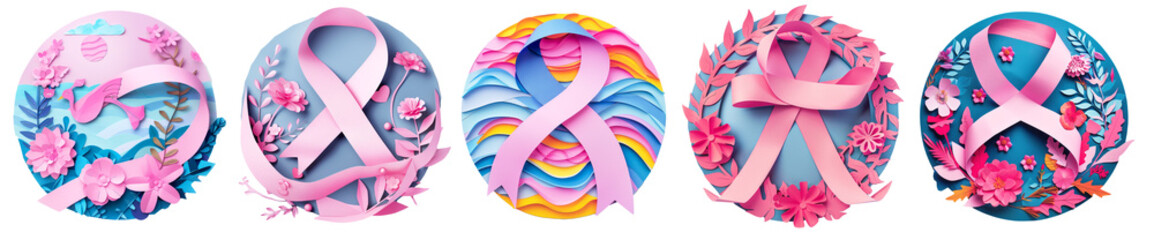 Fototapeta premium Papercraft set. International cancer day concept.